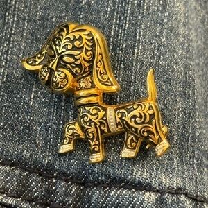 Vintage Damascene Foo Dog Small Unisex Brooch Pin